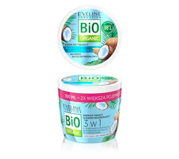Eveline Bio Organic Krem do twarzy głęboko regenerujący 3w1 Bio Kokos 100ml
